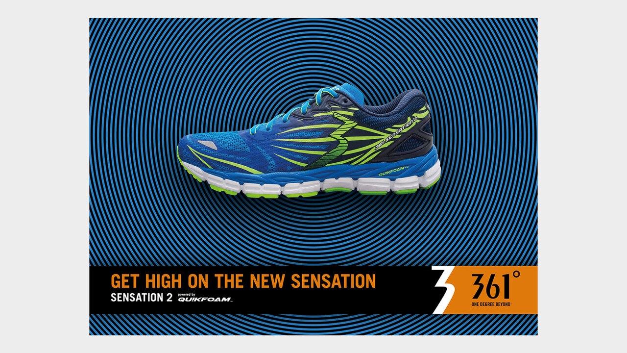 361° Sensation 2 hellblauer Laufschuh auf hellblau-schwarzen Kreisen
