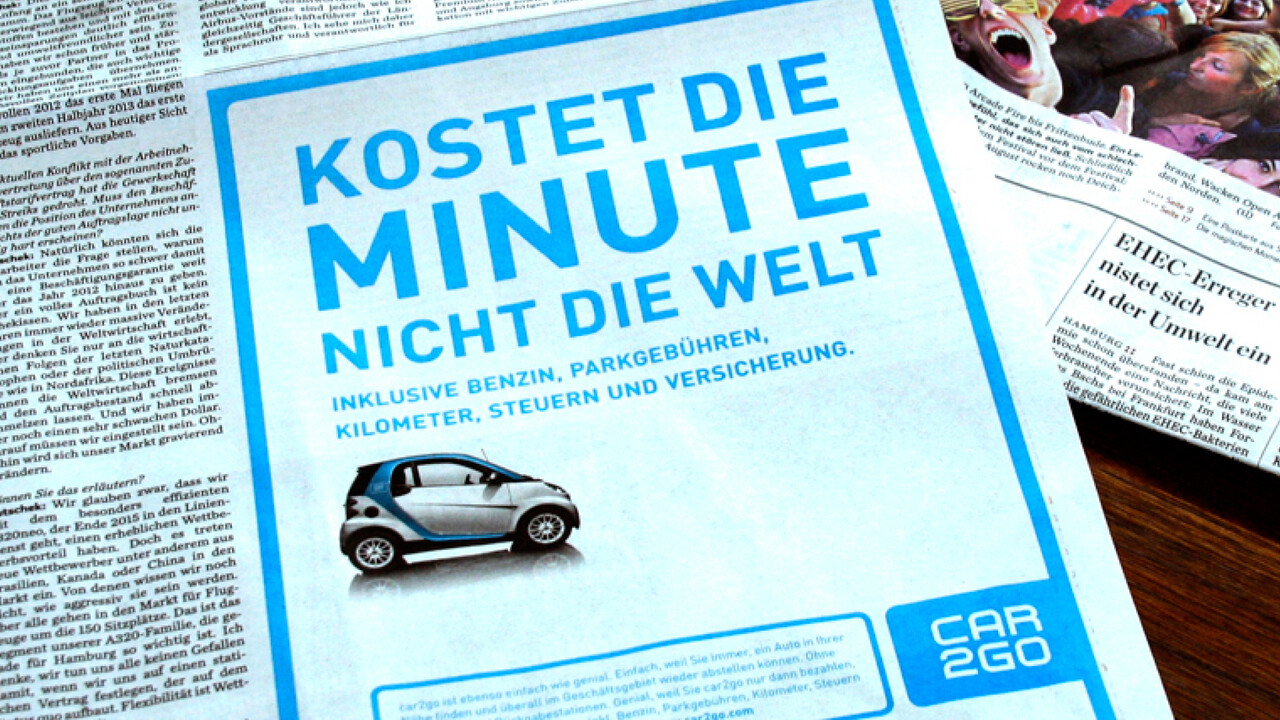 car2go Print Anzeige Kostet die Minute nicht die Welt