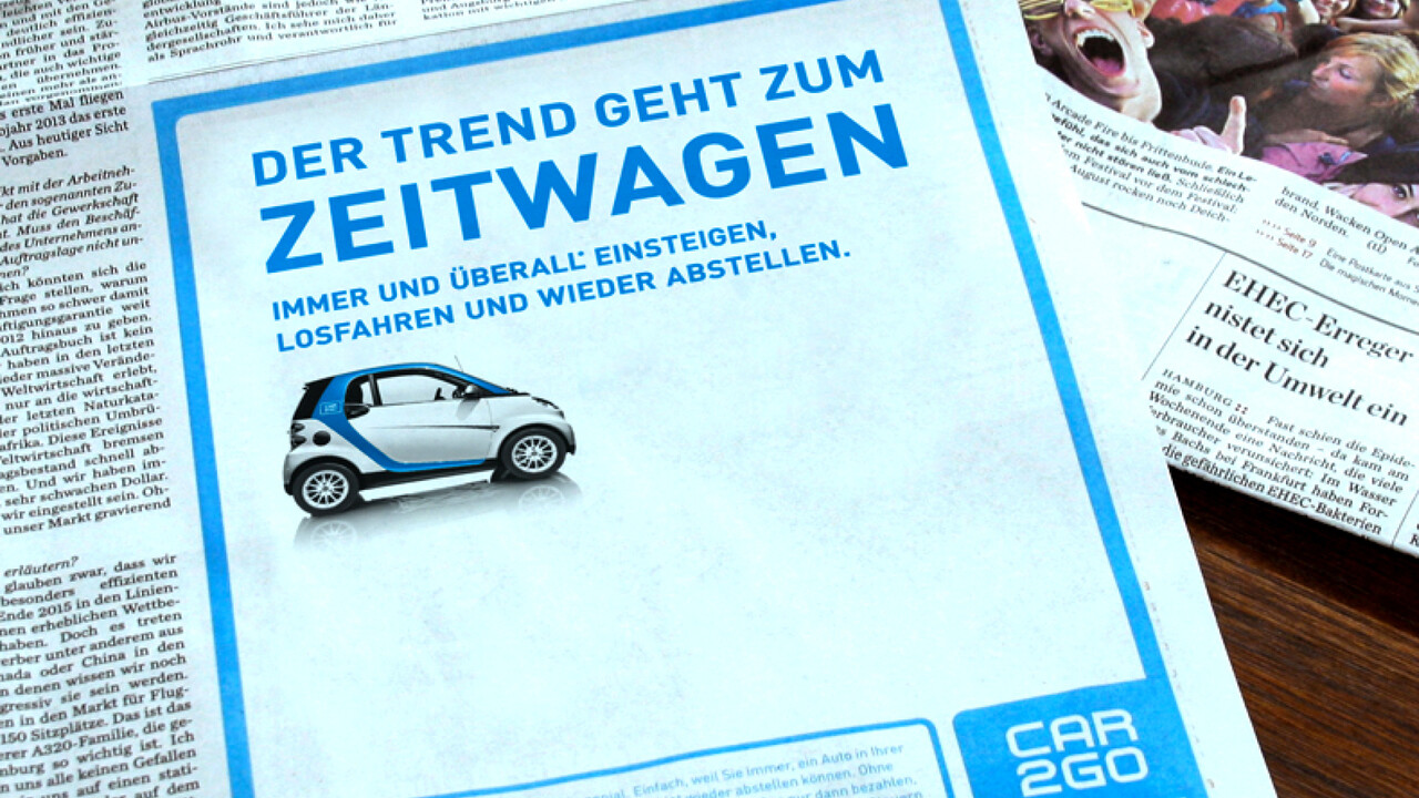 car2go Print Anzeige Der Trend geht zum Zeitwagen