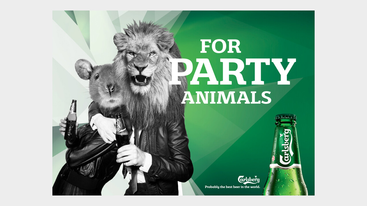 Carlsberg OOH Anzeige For party animals Loewe und Maus