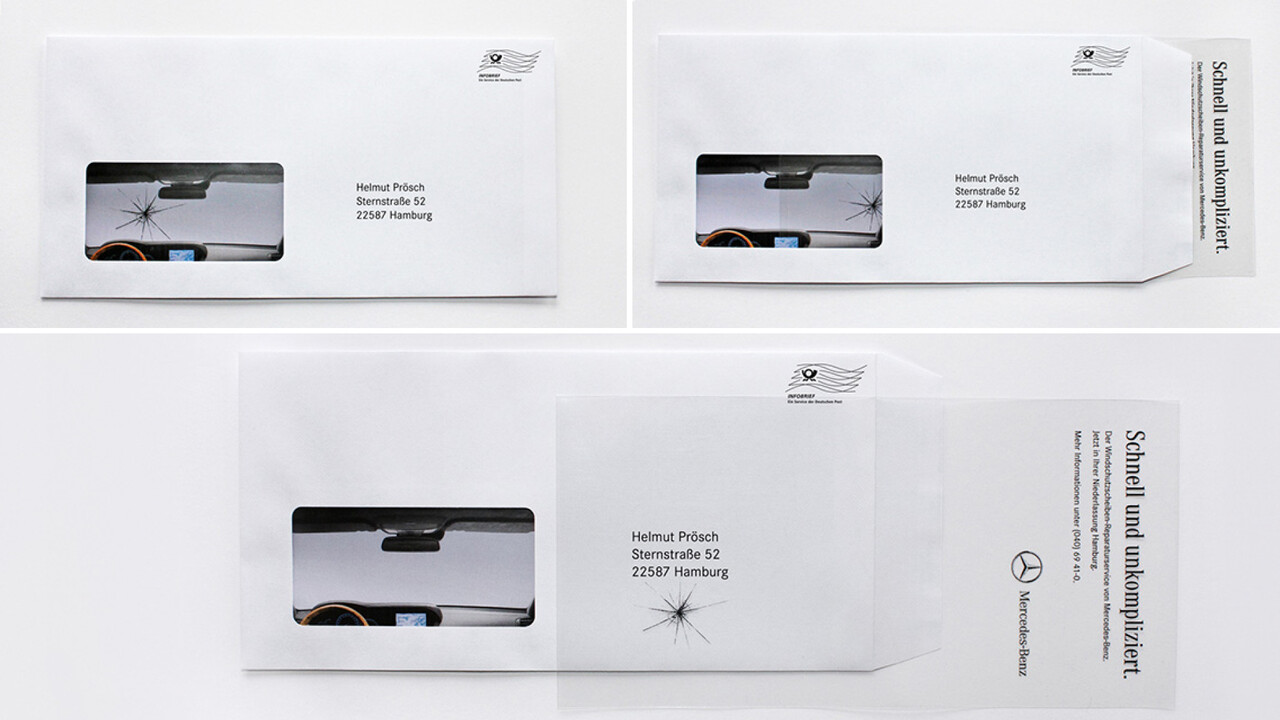 Mercedes Benz Niederlassung Hamburg Mailing gesprungene Frontscheibe