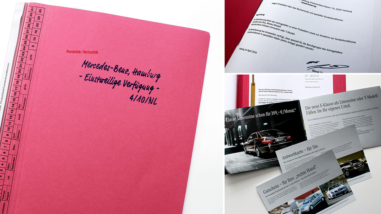 Mercedes Benz Niederlassung Hamburg Mailing Anwalt Akte, Schriftsatz, Visitenkarte
