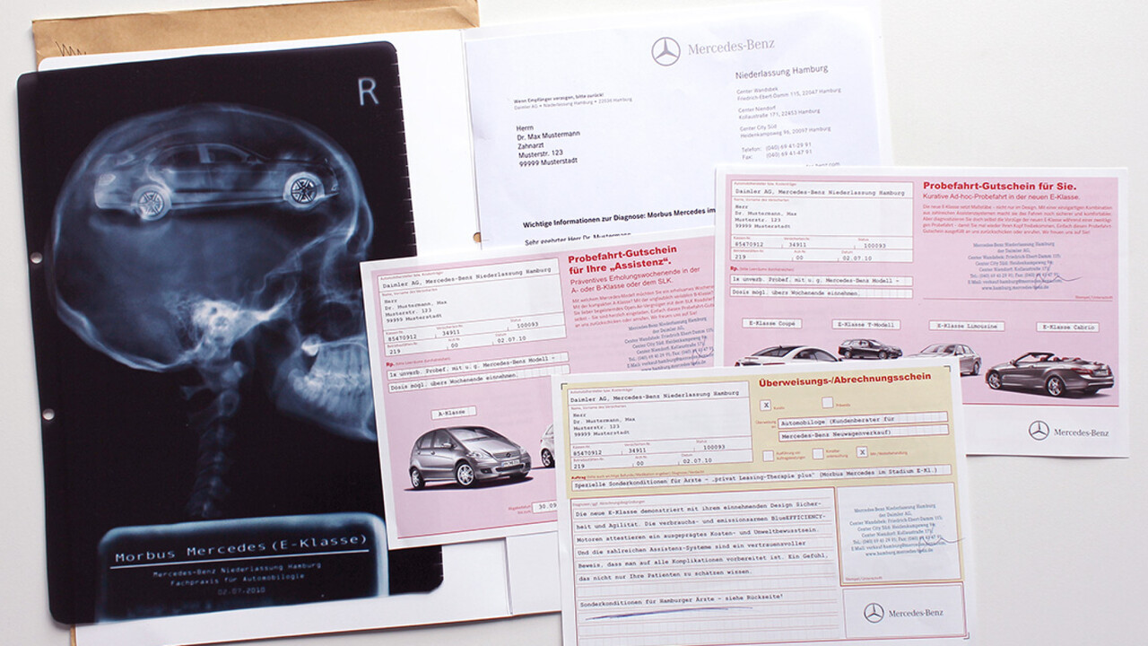Mercedes Benz Niederlassung Hamburg Mailing Aerzte Rezept, Krankschreibung, Roentgen Diagnose Probefahrt