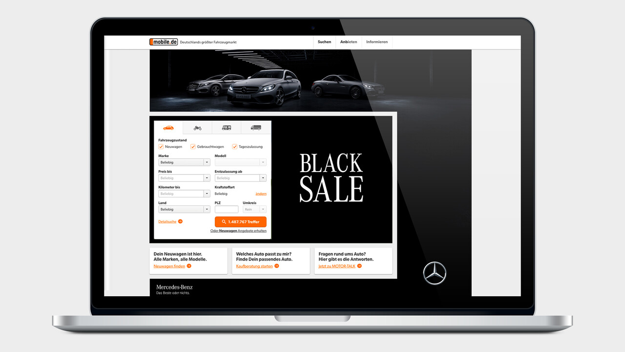 Mercedes Benz Black Sale mobile.de auf einem MacBook