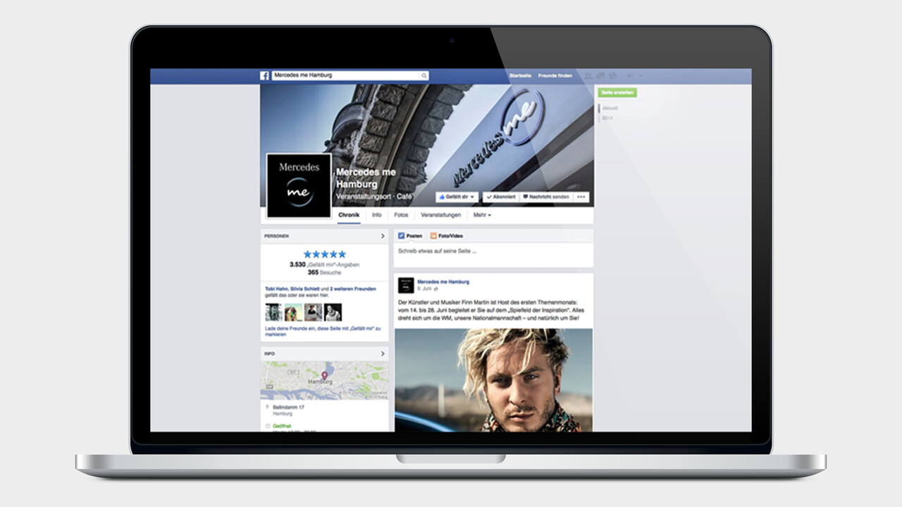 Mercedes me facebook Page auf einem MacBook