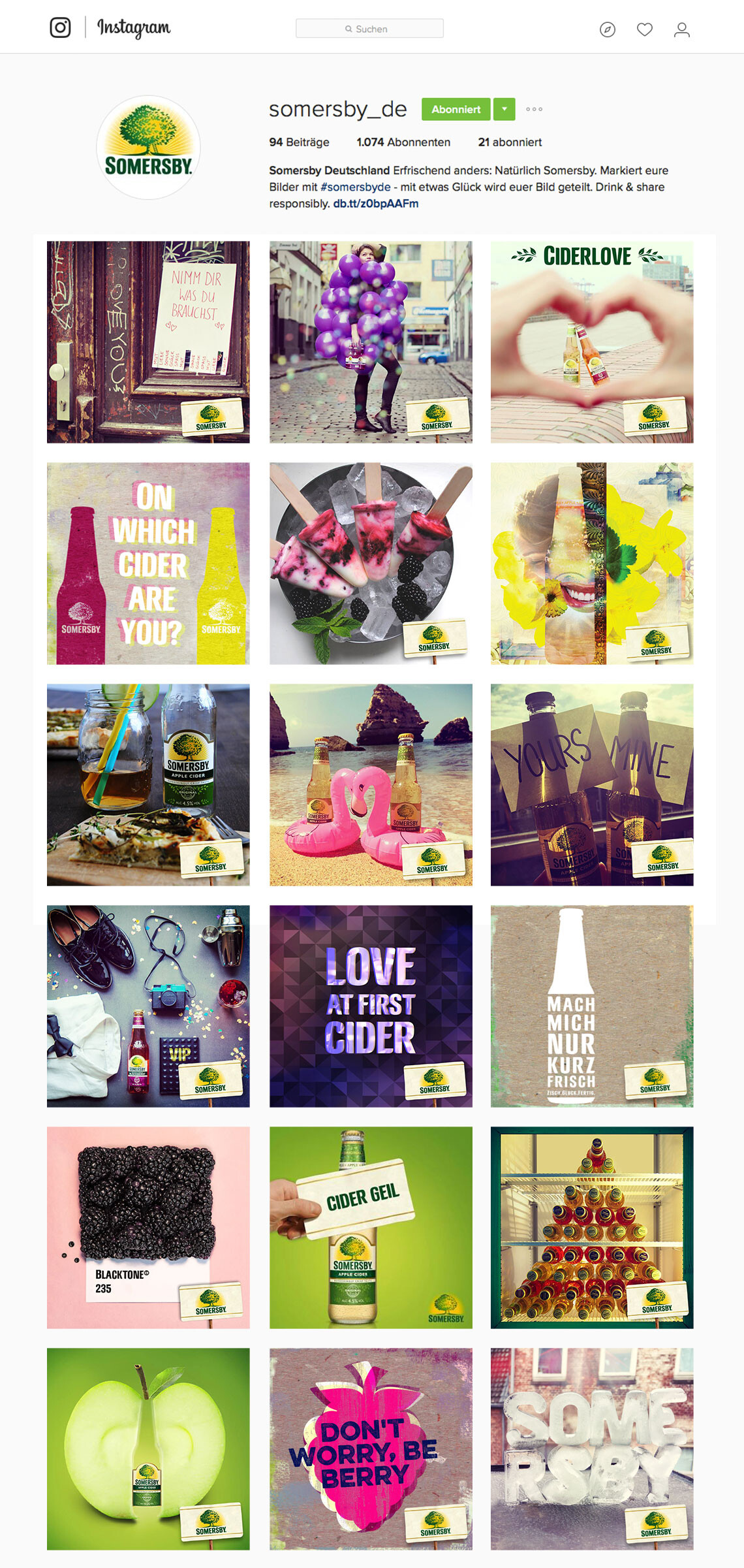 Somersby Screenshot des Somersby Instagram Account mit mehreren Postings